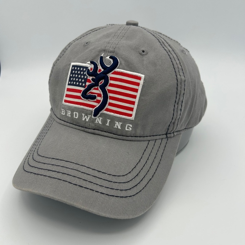 Browning Hat American Flag Buckmark Mens OSFA Grey Outdoor Americana